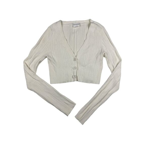 Lovers and Friends - Ribbed Crop V Neck Cardigan in Ivory - Picture 1 of 4